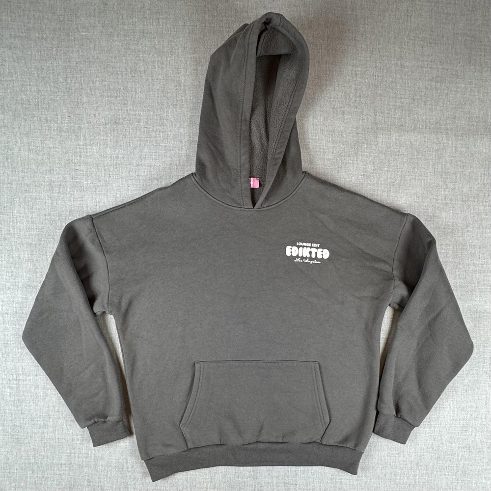 Edikted Hoodie Womens Small Gray Fleece Lounge Edit Los Angeles Graphic Pullover